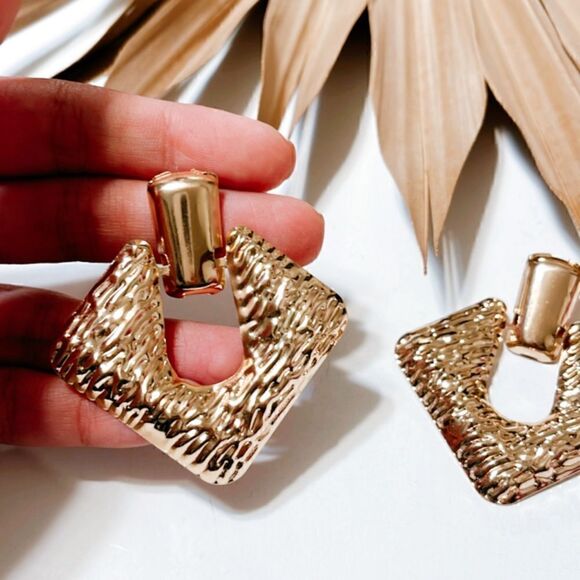 Gold geo dangle earrings #1138 - Picture 3 of 3